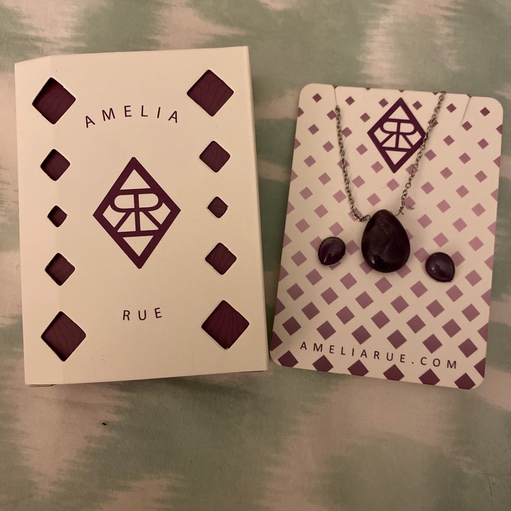 Pear Shaped Amethyst Necklace and Earring Set
